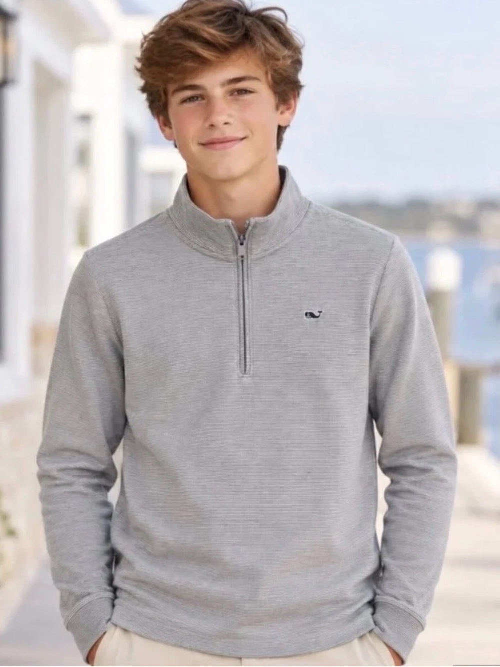 Vineyard Vines NWT Boys XL Saltwater 3/4 Zip Shirt In Granite XL